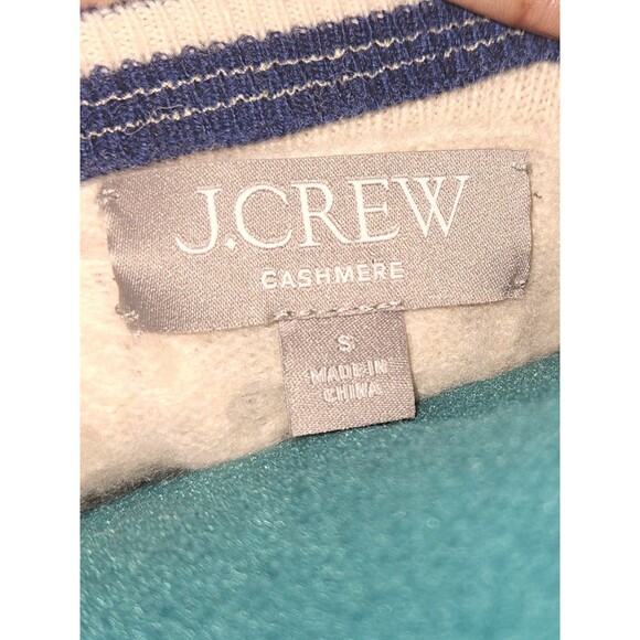 J. Crew Cashmere Cable-Knit Blue V-Neck Pointelle Cricket Sweater Women Size S - Picture 2 of 5